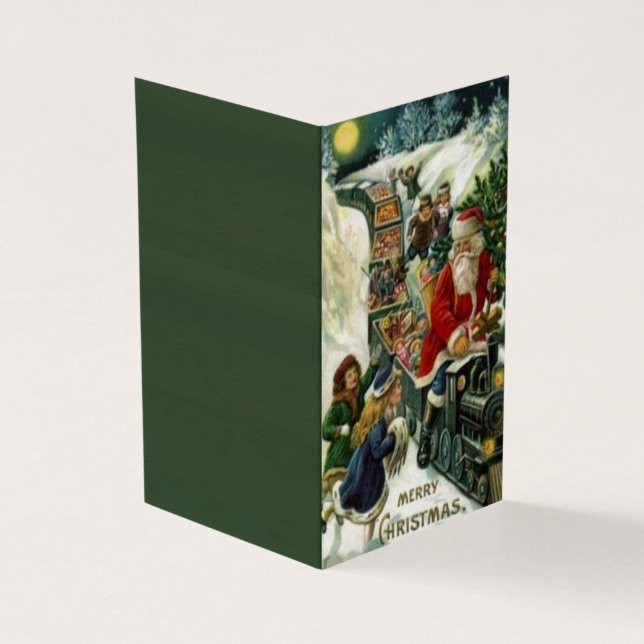 Tarjeta de navidades con Santa en un tren de jugue (Exterior)