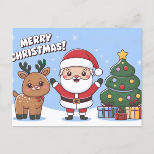 Tarjeta de Navidades con Santa y reno