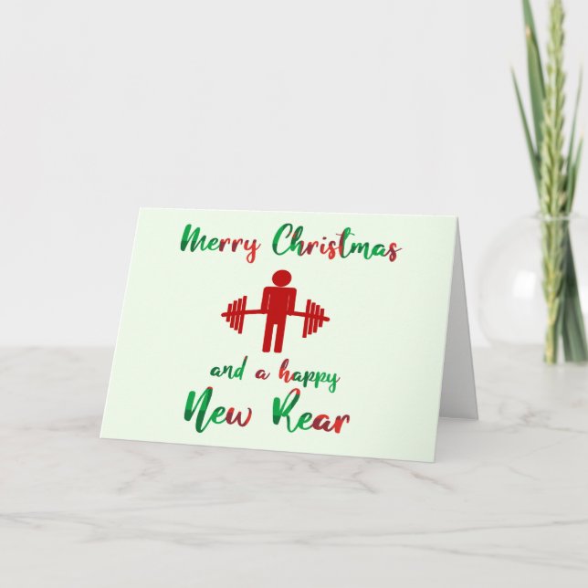 Tarjeta de Navidades con temas de fitness divertid (Anverso)