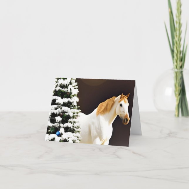 Tarjeta de navidades con un caballo y un árbol de  (Anverso)