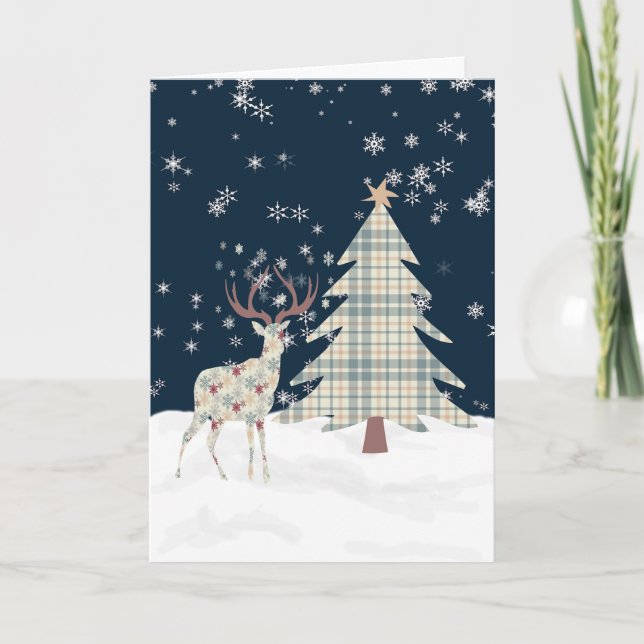 Tarjeta de navidades con un Deer y un Árbol Diseña (Anverso)