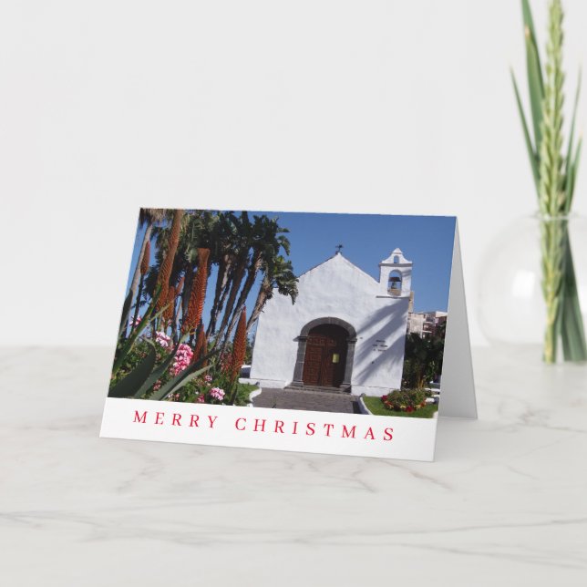 Tarjeta de Navidades con vistas a la iglesia blanc (Anverso)