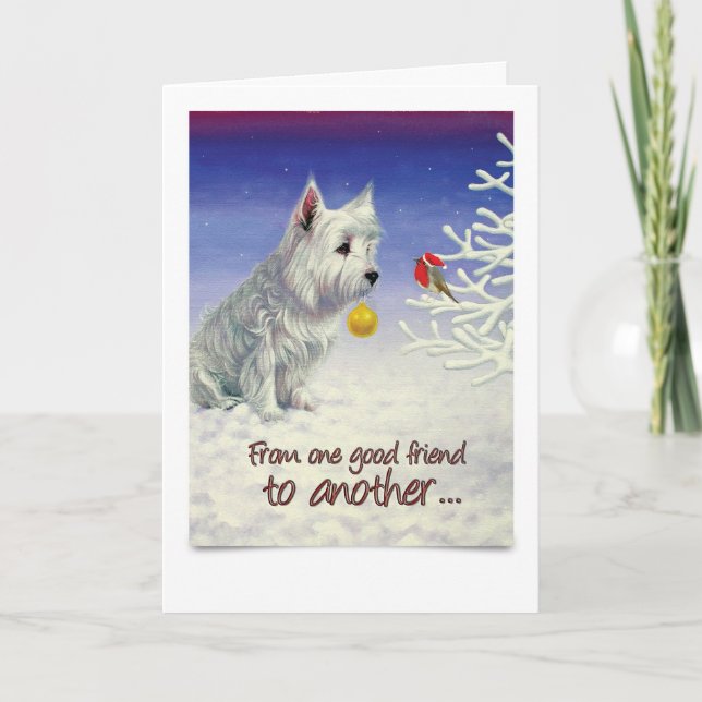 Tarjeta de navidades con Westie y Robin (Anverso)