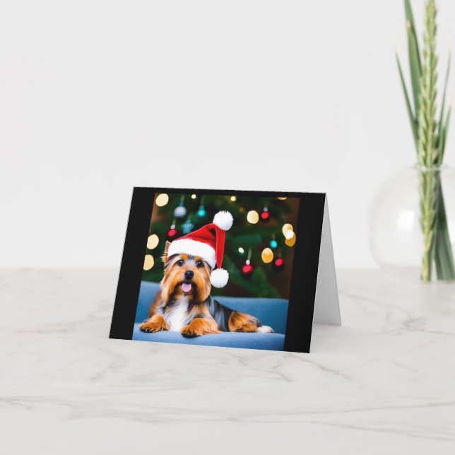 Tarjeta de navidades con Yorkshire terrier en Sant (Anverso)