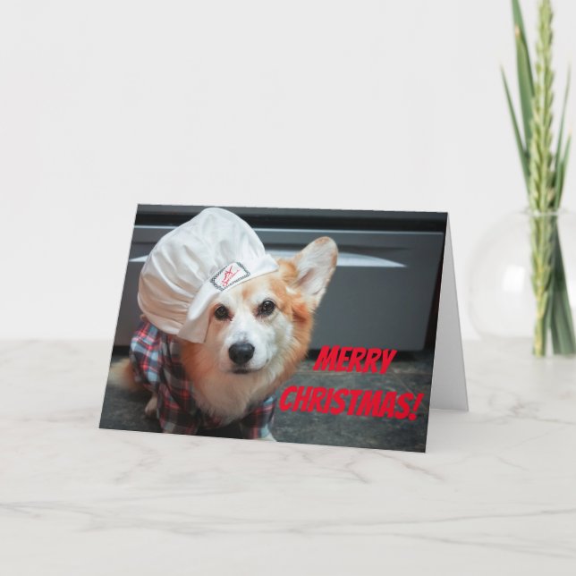 Tarjeta de Navidades Corgi Chef (Anverso)