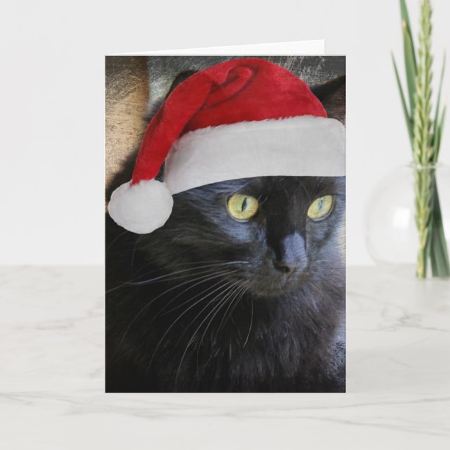 Tarjeta de Navidades cortos, Bonito Gato negro con (Anverso)