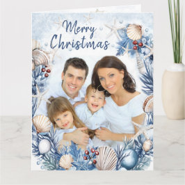 Tarjeta de Navidades costeros de fotografía famili