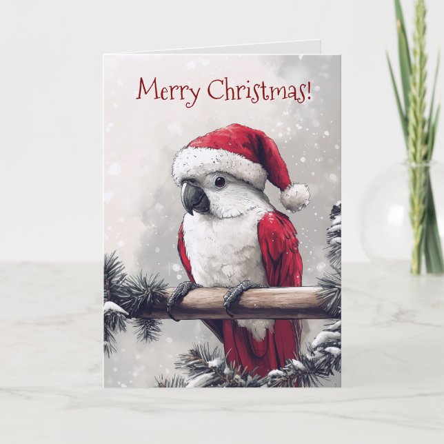Tarjeta de Navidades Cute Cockatoo Santa (Anverso)