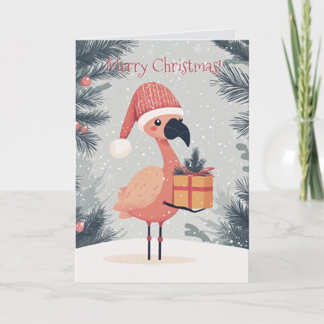 Tarjeta de Navidades Cute Flamingo (Anverso)