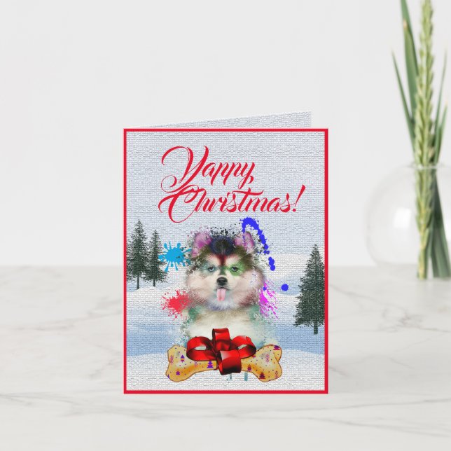 Tarjeta de Navidades Cute Pomsky Perro Yappy perso (Anverso)