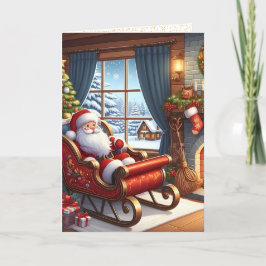 Tarjeta de Navidades Cute Santa en Sleigh