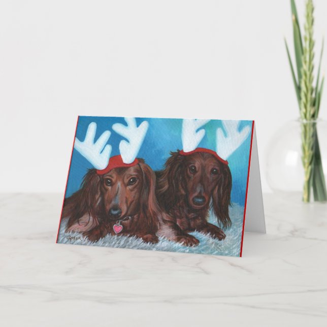 Tarjeta de Navidades Dachshund Doxie Pair (Anverso)