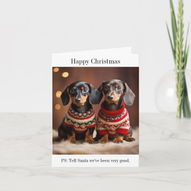 Tarjeta de Navidades Dachshund Puppies (Anverso)