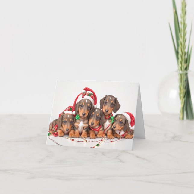 Tarjeta de Navidades Dachshund Puppies (Anverso)