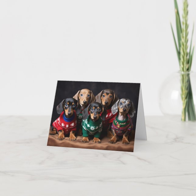 Tarjeta de Navidades Dachshund Puppies (Anverso)