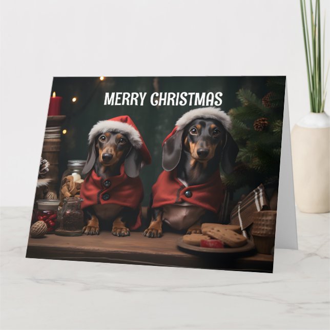 Tarjeta de Navidades Dachunds (Anverso)