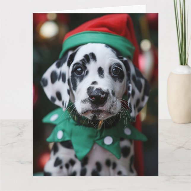 Tarjeta de Navidades Dalmatianos Elf Puppy (Anverso)