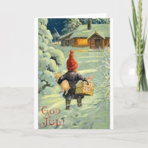 Tarjeta de Navidades danesa vintage/noruega de jul