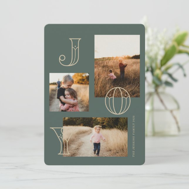 Tarjeta de Navidades de 3 fotos de la alegría fest (Anverso de pie)