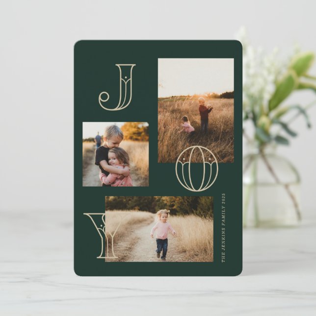 Tarjeta de Navidades de 3 fotos de la alegría fest (Anverso de pie)