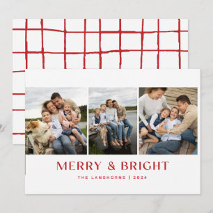 Tarjeta de Navidades de 3 fotos Merry & Bright