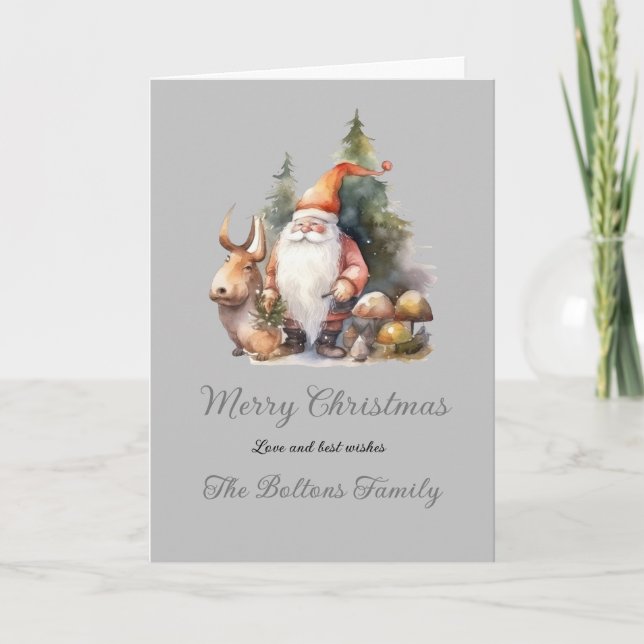 Tarjeta de Navidades de acuarela de Gnome de vacac (Anverso)