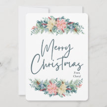 Tarjeta de Navidades de acuarela floral