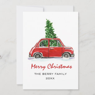 Tarjeta de Navidades de acuarela Retro Truck