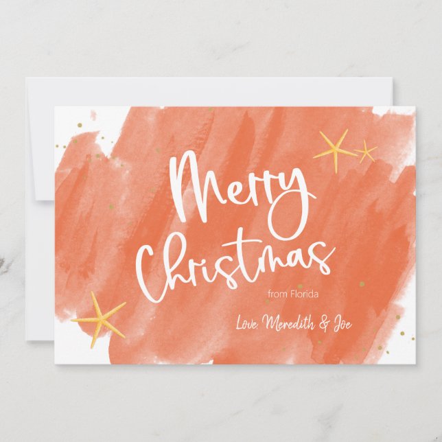 Tarjeta de Navidades de acuarela tropical de coral (Anverso)