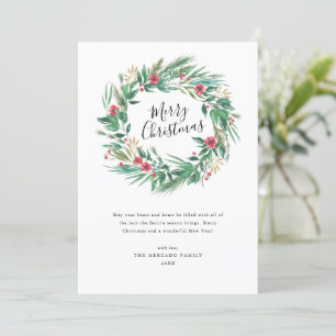 Tarjeta de Navidades de agua de pino y guirnalda d