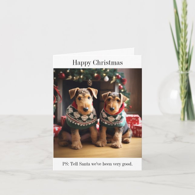 Tarjeta de Navidades de Airedale Puppies (Anverso)