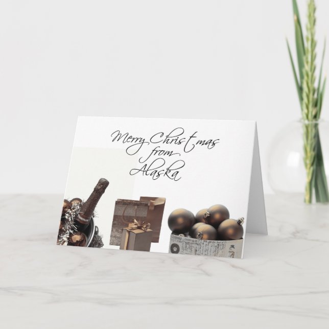 Tarjeta de Navidades de Alaska con ornamentos (Anverso)