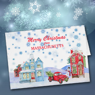 Tarjeta de Navidades de aldea de Snowy de Massachu