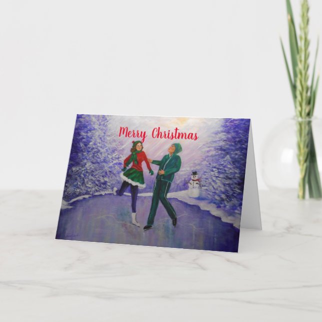 Tarjeta de Navidades de Alegría para los patinador (Anverso)