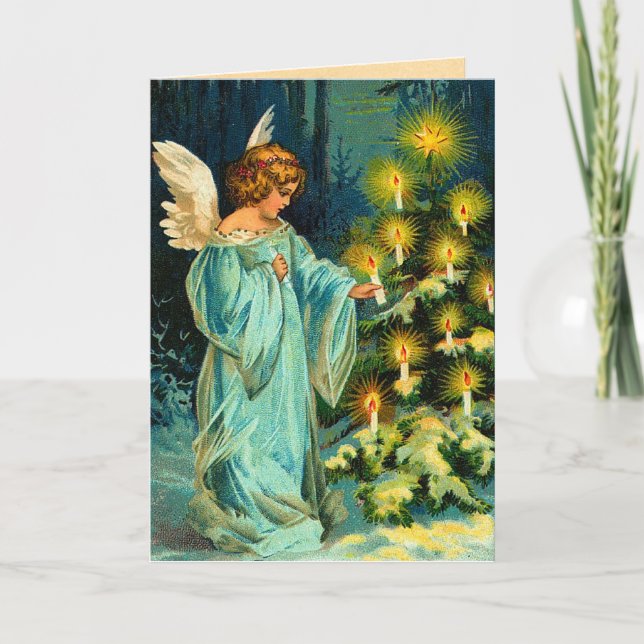 Tarjeta de Navidades de Ángel de Vintage (Anverso)