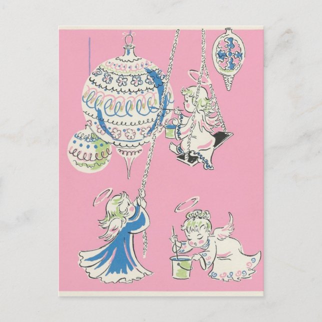 Tarjeta de Navidades de ángeles rosados de época (Anverso)