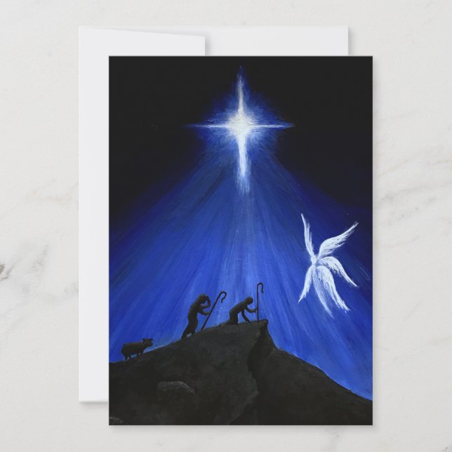 Tarjeta de Navidades de ángeles y pastores (mensaj (Anverso)