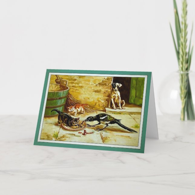 Tarjeta de Navidades de animales con hambre de vin (Anverso)