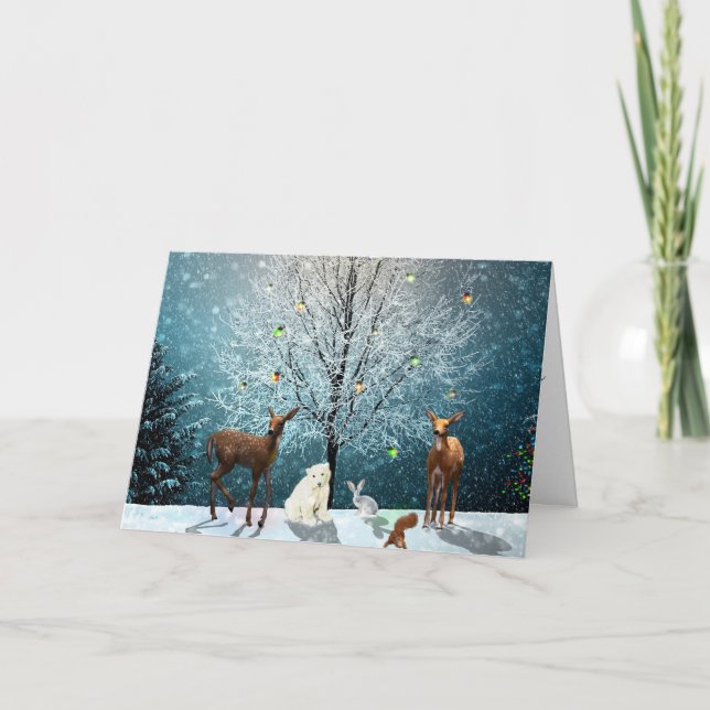 Tarjeta de Navidades de animales de Woodland (Anverso)