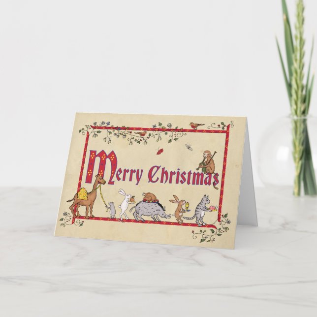 Tarjeta de Navidades de animales medievales (Anverso)
