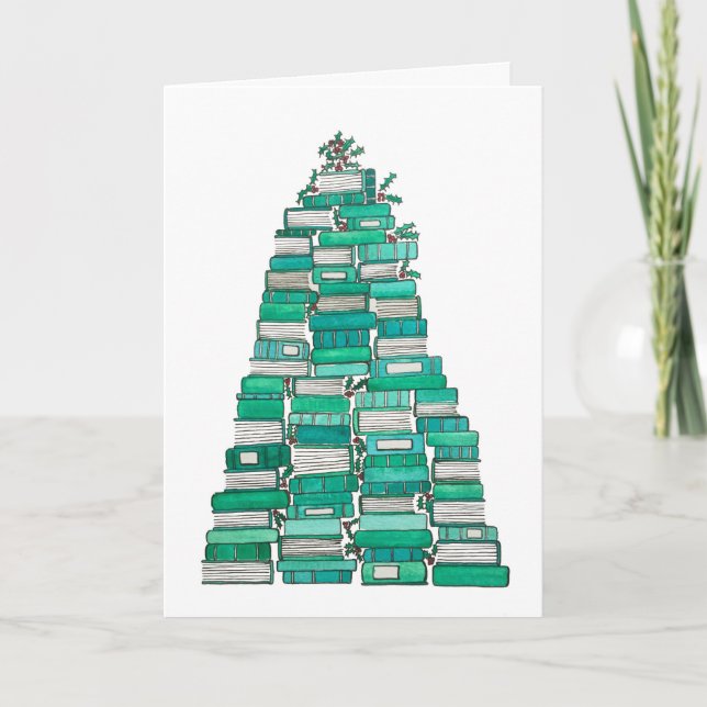 Tarjeta de Navidades de árbol de libros (Anverso)