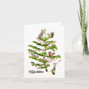 Tarjeta de Navidades de árbol de menta de ardillas