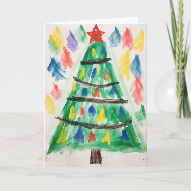 Tarjeta de Navidades de árbol de navidad de Crayon (Anverso)