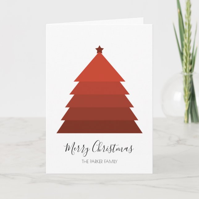 Tarjeta de Navidades de árbol de navidad rojo (Anverso)