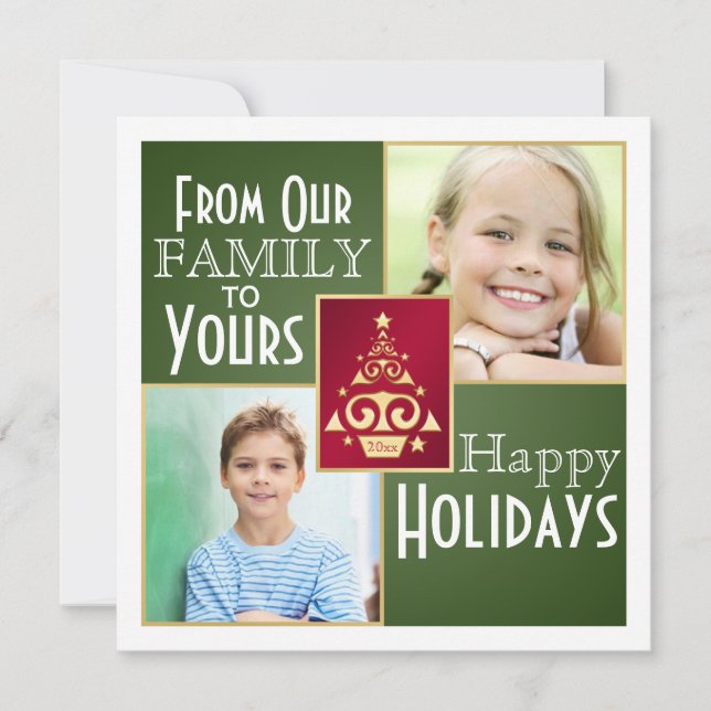 Tarjeta de Navidades de árbol de Navidad verde, ro (Anverso)