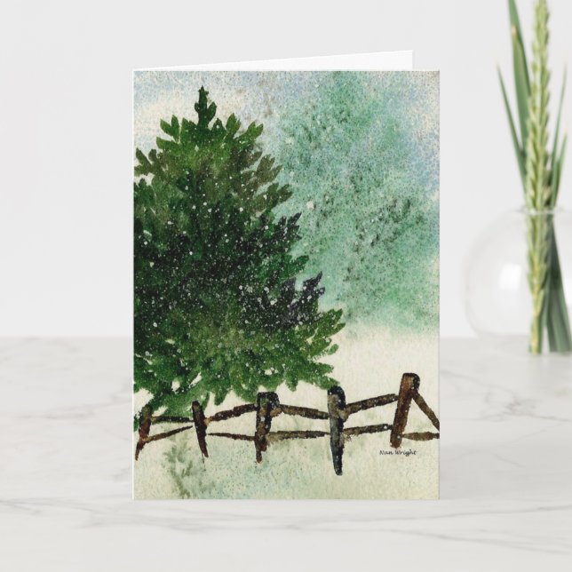 Tarjeta de Navidades de árbol de pino con nieve (Anverso)
