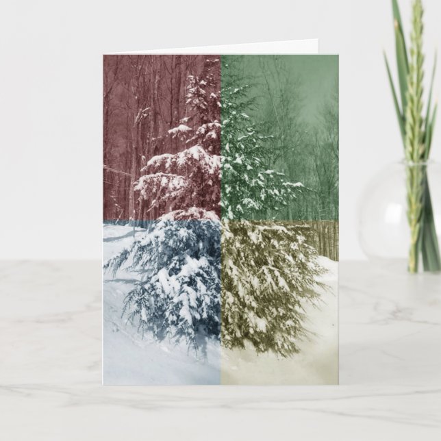 Tarjeta de Navidades de árbol de pino con nieve (Anverso)