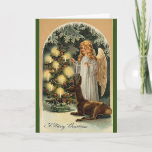 Tarjeta de Navidades de árbol decorados con ángel 