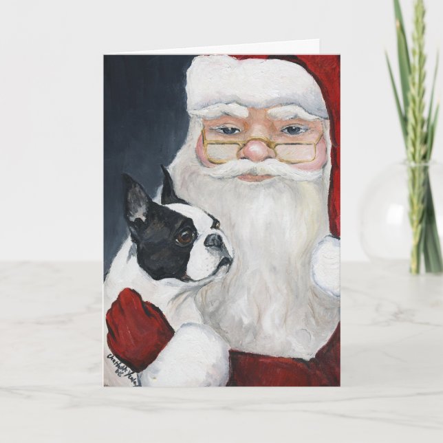 Tarjeta de Navidades de arte "Boston Terrier le di (Anverso)