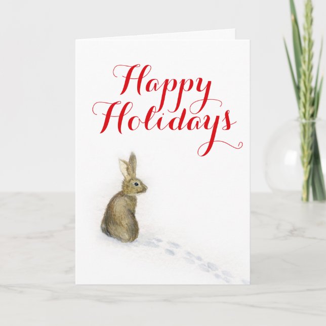 Tarjeta de Navidades de arte de la nieve en conejo (Anverso)
